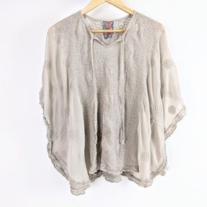 Romantic Poncho Style Embroidered Johnny Wax Tunic